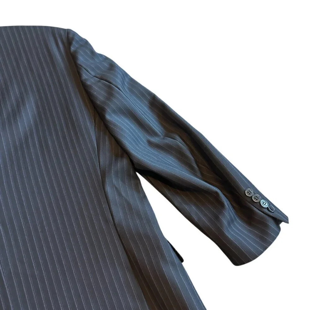 Zegna Navy Pinstripe Blazer Jacket Three-Button Luxury Designer Size 54R Men's